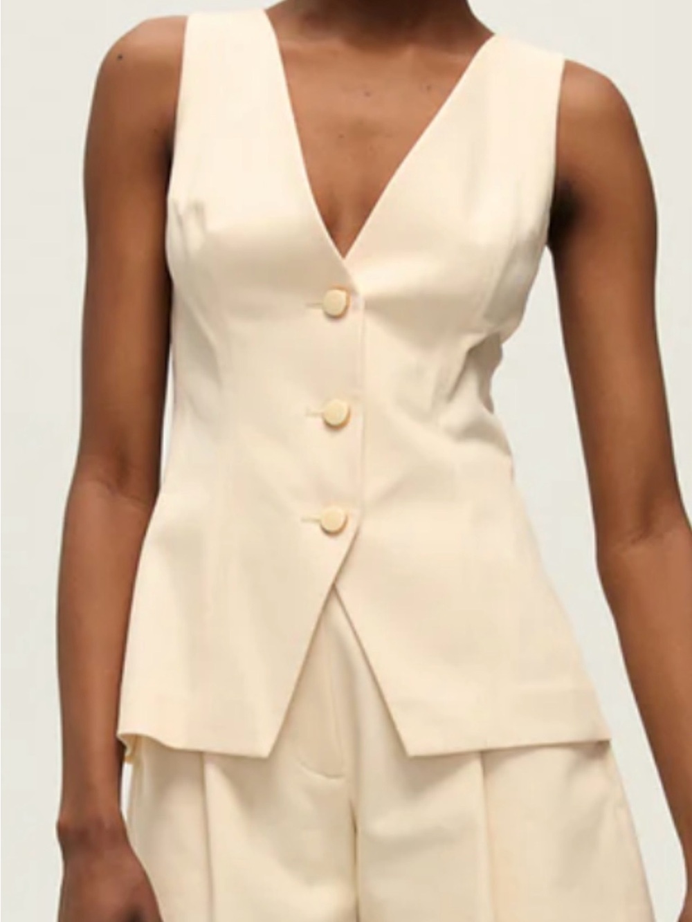 Veronica Beard Cream Avalina Sleeveless V-Neck Buttoned Vest
